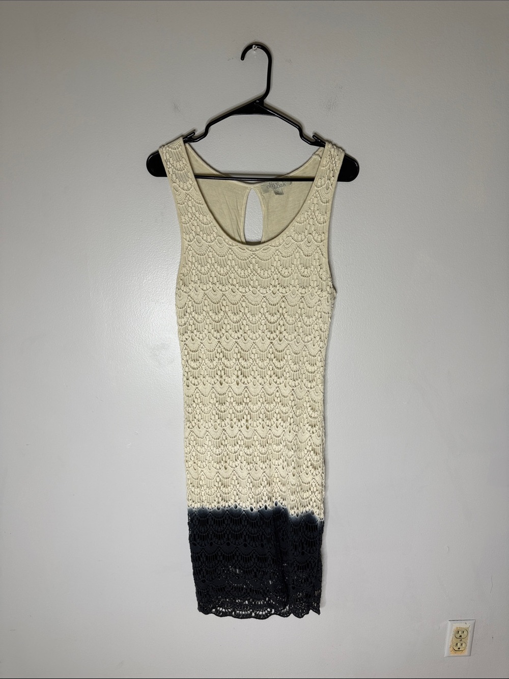 Olive & Oak Cream to Black Crochet Knit Tank Dress Size Medium